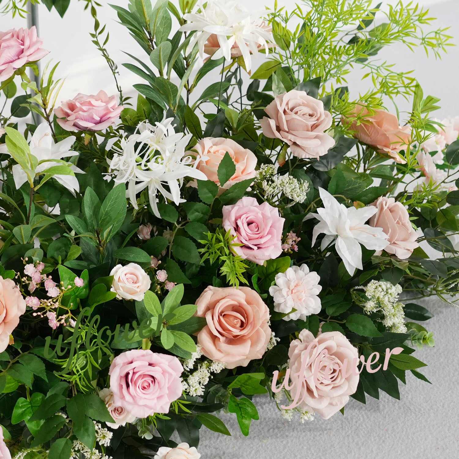 Uflower Champagne Pink Rose Green Leaf Hang Flower Floor Floral Wedding Party Event Props